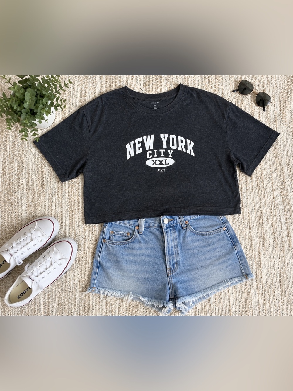 American Apparel NYC Graphic Crop Tee Charcoal Gray Size M